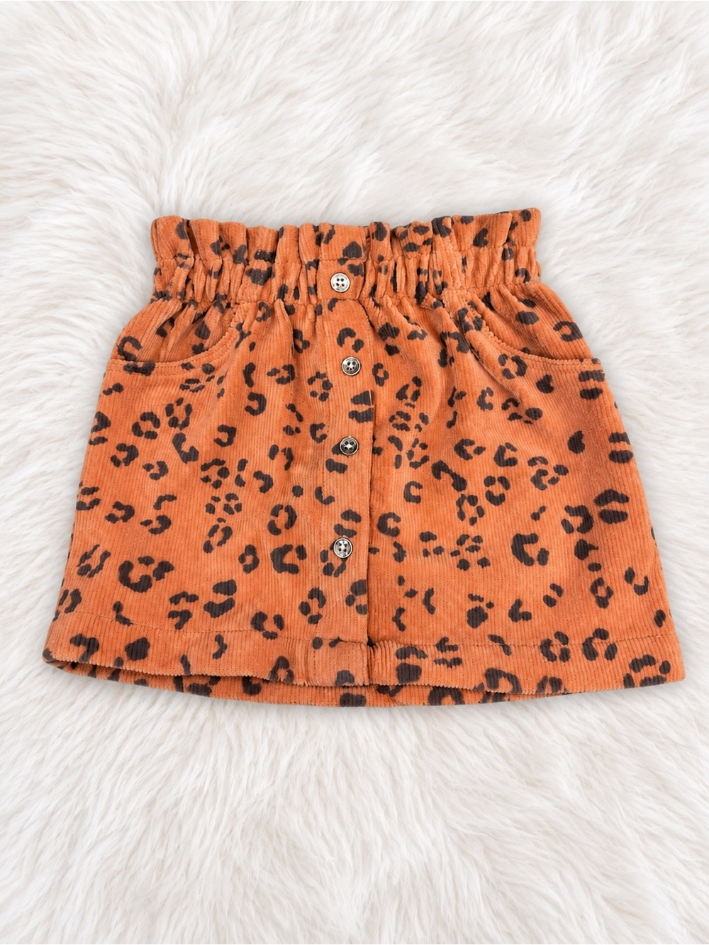 Girls Orange Leopard Corduroy Button-Front Skirt